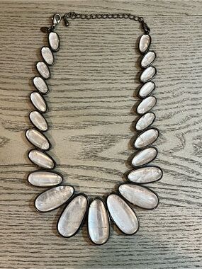 Retired Stella and Dot- Statement Bib Necklace - Elegant Oval Moon Stone Design